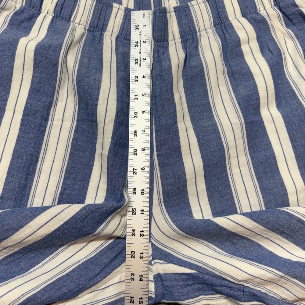 Womens XL Demi Wide Leg Blue White Striped Cotton Crop Pants High Rise Casual - Picture 7 of 14